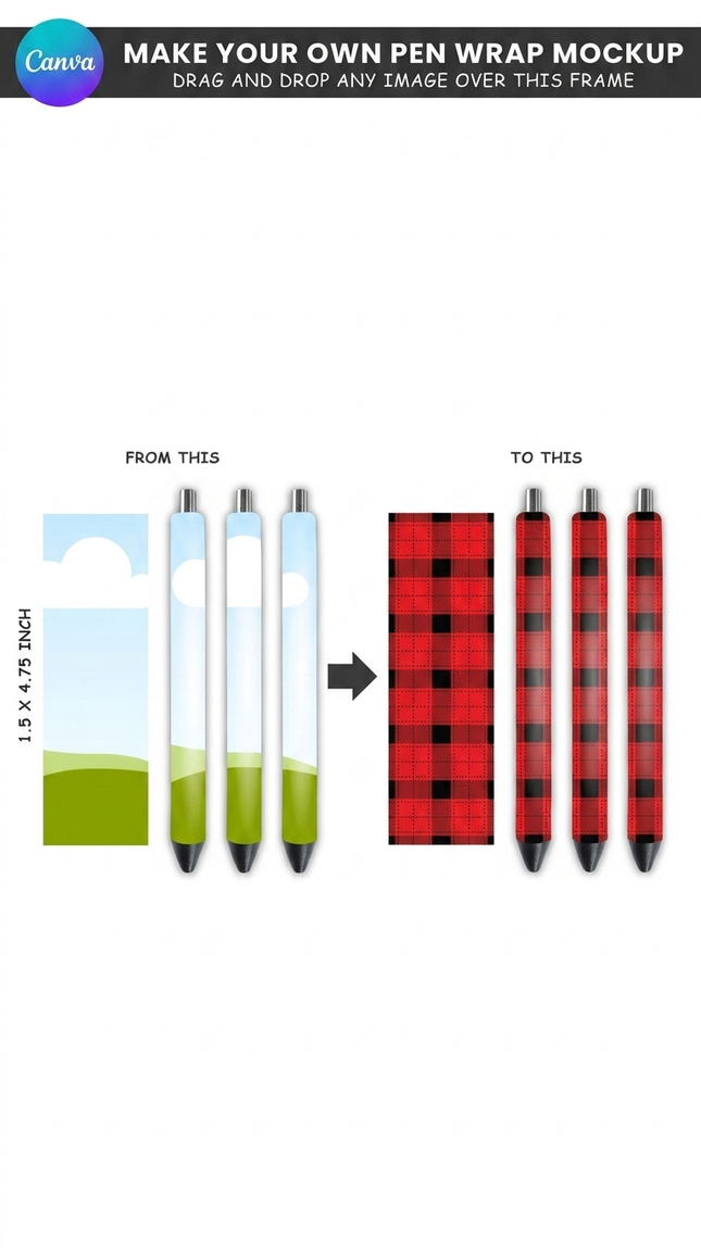 Pen wrap, pen mockup make your own design pen wrap Easy Drag and Drop 1.5"x4.75", Editable Canva Frame Template, Digital Epoxy Pen Mockup