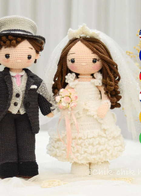 Wedding Couple Crochet Pattern, Bride & Groom Wedding Dolls Pattern Amigurumi, PDF Tutorial (En, Fr, De, Es, Nl, It)