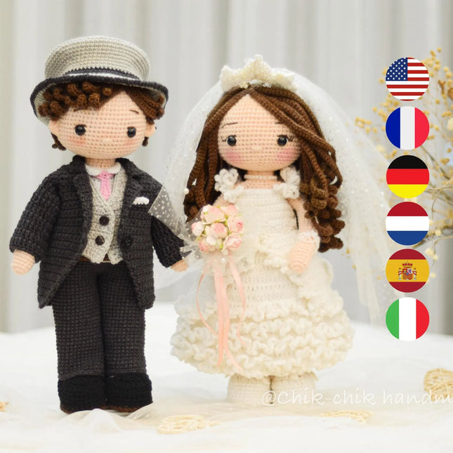 Wedding Couple Crochet Pattern, Bride & Groom Wedding Dolls Pattern Amigurumi, PDF Tutorial (En, Fr, De, Es, Nl, It)