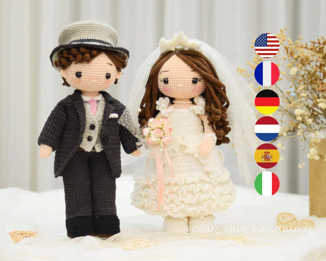 Wedding Couple Crochet Pattern, Bride & Groom Wedding Dolls Pattern Amigurumi, PDF Tutorial (En, Fr, De, Es, Nl, It)