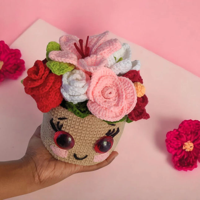 Pot with 5 Flowers Crochet Patterns - Rose, Tulip, Daisy -Valentine gift- mothers day gift flowers pot crochet - English/German/Dutch/français