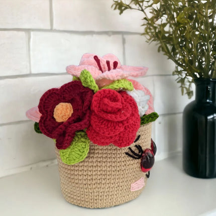 Pot with 5 Flowers Crochet Patterns - Rose, Tulip, Daisy -Valentine gift- mothers day gift flowers pot crochet - English/German/Dutch/français