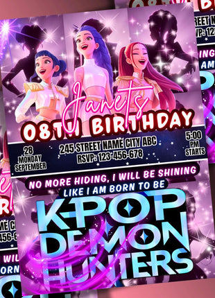KPOP Demon Hunters Birthday invitation | Kpop Anime Invite | Birthday Card for Kids | EDITABLE K Pop Birthday Invitation | Unique Design