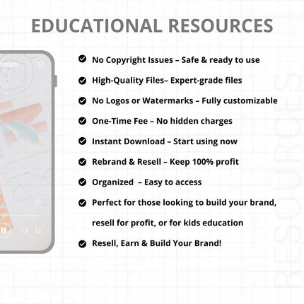 Kids Education Resources Teachers Parents Worksheets For Kids Classroom Activities, DFY Digital Product Bundle, PLR MRR Master Resell Rights