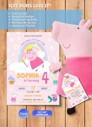 Peppa Pig Birthday Party Invitation – 3 Designs in 1 Pack