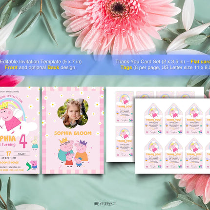 Peppa Pig Birthday Party Invitation – 3 Designs in 1 Pack