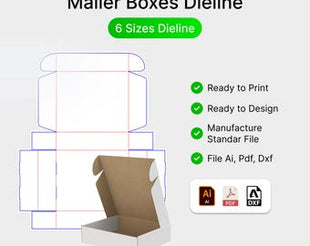 Mailer Box Dieline Template SVG PDF AI EPS Self-Lock Kraft