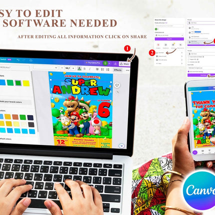 Super Mario Editable Birthday Invitation – Canva Template | Instant Download