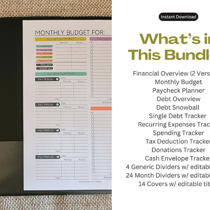 PRINTABLE Finance Planner, Budget Bundle, Debt Payoff Bundle, Savings Tracker, Spending Expense Tracker, Budget Templates, Colorful Modern