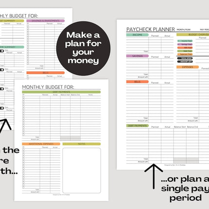 PRINTABLE Finance Planner, Budget Bundle, Debt Payoff Bundle, Savings Tracker, Spending Expense Tracker, Budget Templates, Colorful Modern