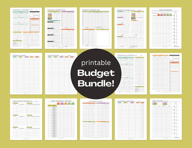 PRINTABLE Finance Planner, Budget Bundle, Debt Payoff Bundle, Savings Tracker, Spending Expense Tracker, Budget Templates, Colorful Modern