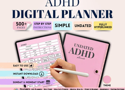 ADHD Digital Planner • Undated GoodNotes Planner • iPad Planner for Adults • Daily & Weekly ADHD Organizer • Neurodivergent-Friendly Layouts
