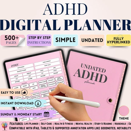 ADHD Digital Planner • Undated GoodNotes Planner • iPad Planner for Adults • Daily & Weekly ADHD Organizer • Neurodivergent-Friendly Layouts - Crafty Temps