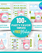 100+ Party Favor Templates Bundle: Editable Canva Mockups