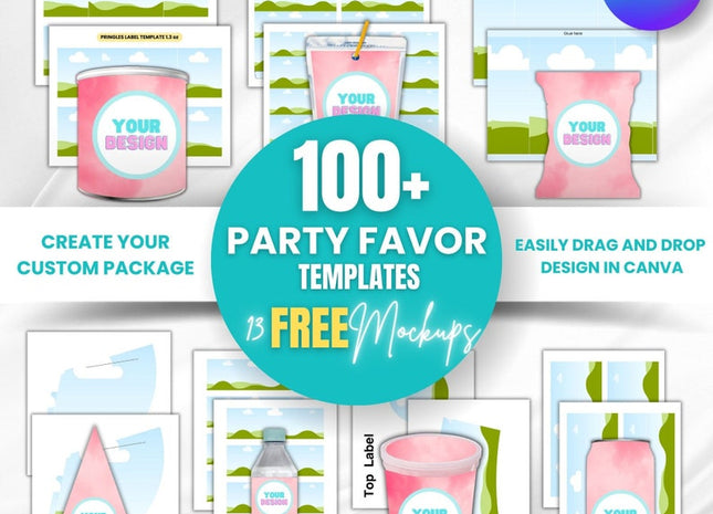 100+ Party Favor Templates Bundle: Editable Canva Mockups - Crafty Temps