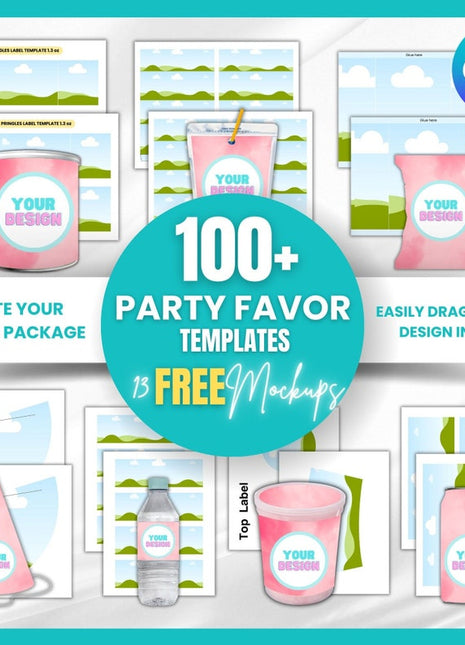 100+ Party Favor Templates Bundle: Editable Canva Mockups