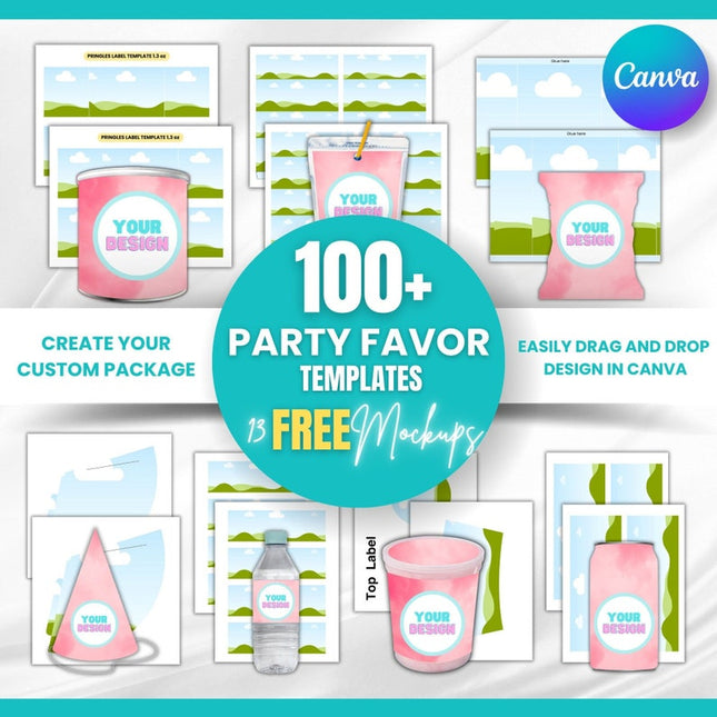 100+ Party Favor Templates Bundle: Editable Canva Mockups - Crafty Temps