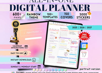 All-in-One Digital Planner Trackers 2025, 2026, 2027 Digital Planner, Digital Journal, Digital Goodnotes Template, Weekly, Daily Planner