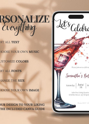 Elegant Cocktail Birthday Invitation – Editable Digital Evite