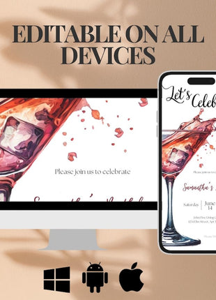Elegant Cocktail Birthday Invitation – Editable Digital Evite
