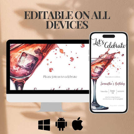 Elegant Cocktail Birthday Invitation – Editable Digital Evite
