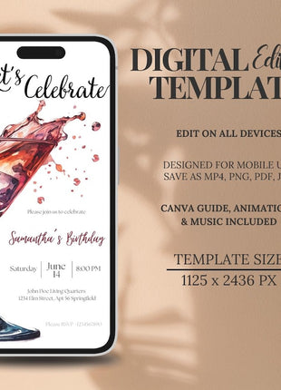 Elegant Cocktail Birthday Invitation – Editable Digital Evite