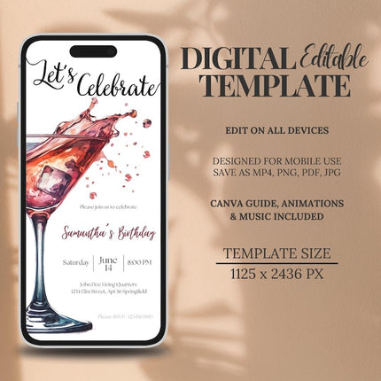 Elegant Cocktail Birthday Invitation – Editable Digital Evite