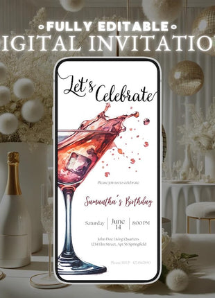 Elegant Cocktail Birthday Invitation – Editable Digital Evite