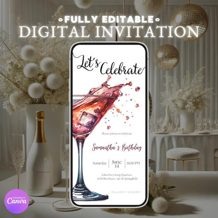 Elegant Cocktail Birthday Invitation – Editable Digital Evite