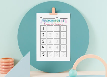 Preschool Number Tracing Worksheet 1–5 | Digital PDF | Montessori Math | Dotted Line Tracing Practice | Printable Early Learning Activity