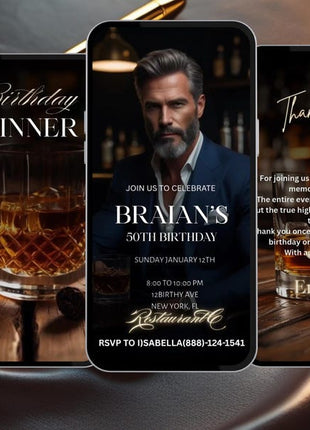 Luxury Birthday Dinner Invitation – Animated Video | Whiskey & Cigar Theme