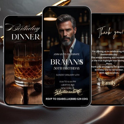 Luxury Birthday Dinner Invitation – Animated Video | Whiskey & Cigar Theme