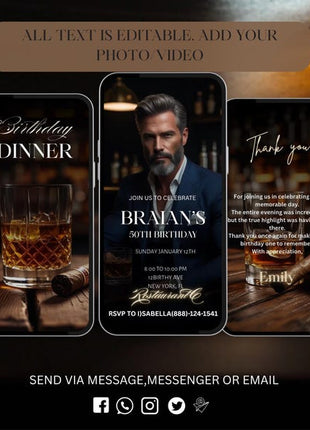 Luxury Birthday Dinner Invitation – Animated Video | Whiskey & Cigar Theme