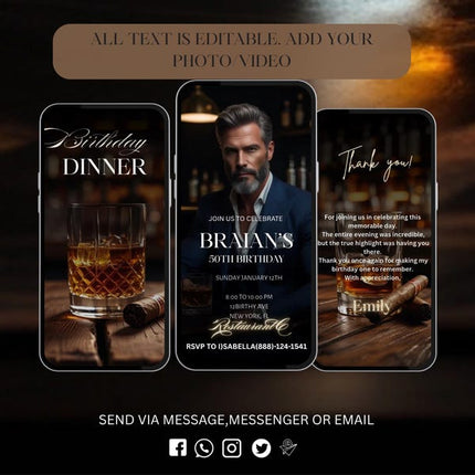 Luxury Birthday Dinner Invitation – Animated Video | Whiskey & Cigar Theme