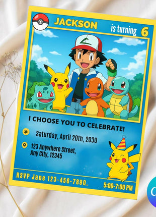 Pokemon Birthday Invitation – Digital Card Themed Template