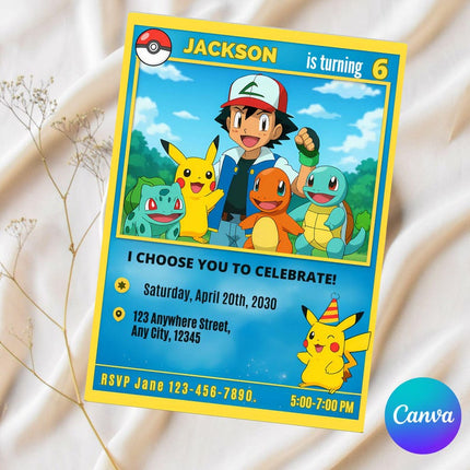 Pokemon Birthday Invitation – Digital Card Themed Template