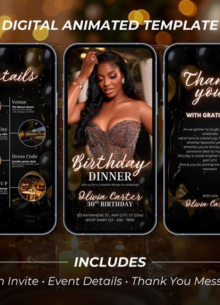 Elegant Lux Gold Birthday Dinner Invitation – Editable Canva Template
