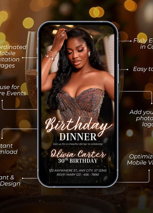 Elegant Lux Gold Birthday Dinner Invitation – Editable Canva Template