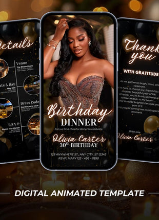 Elegant Lux Gold Birthday Dinner Invitation – Editable Canva Template