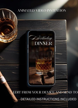 Luxury Birthday Dinner Invitation – Animated Video | Whiskey & Cigar Theme
