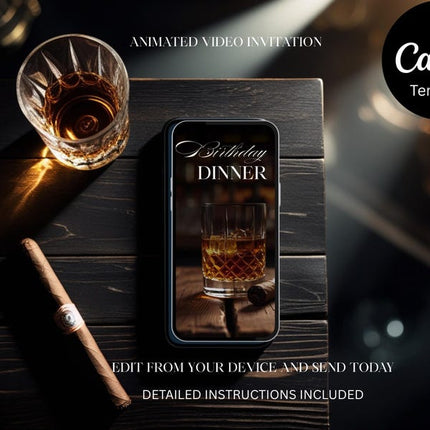 Luxury Birthday Dinner Invitation – Animated Video | Whiskey & Cigar Theme