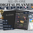 Dark Mode All In One Digital Planner Portrait 2025 2026 2027 Digital Journal, Digital Goodnotes Template, Weekly, Daily Planner - Crafty Temps