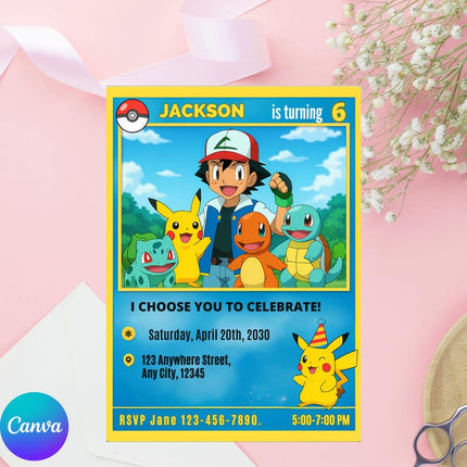 Pokemon Birthday Invitation – Digital Card Themed Template