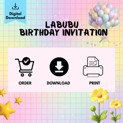Editable Labubu Birthday Invitation – Canva Template | Instant Download