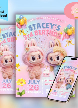 Editable Labubu Birthday Invitation – Canva Template | Instant Download
