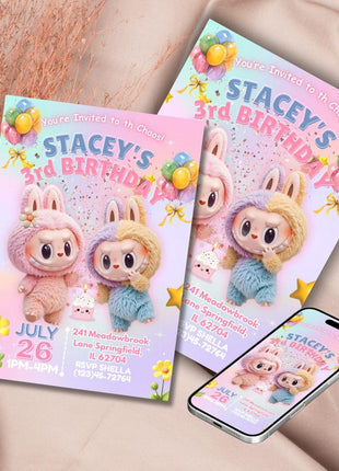 Editable Labubu Birthday Invitation – Canva Template | Instant Download