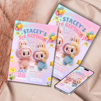Editable Labubu Birthday Invitation – Canva Template | Instant Download