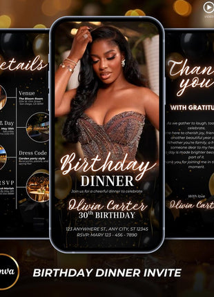Elegant Lux Gold Birthday Dinner Invitation – Editable Canva Template