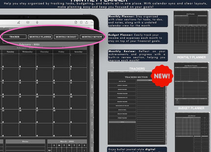Dark Mode All In One Digital Planner Portrait 2025 2026 2027 Digital Journal, Digital Goodnotes Template, Weekly, Daily Planner