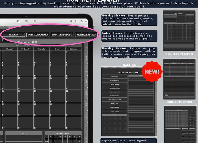 Dark Mode All In One Digital Planner Portrait 2025 2026 2027 Digital Journal, Digital Goodnotes Template, Weekly, Daily Planner